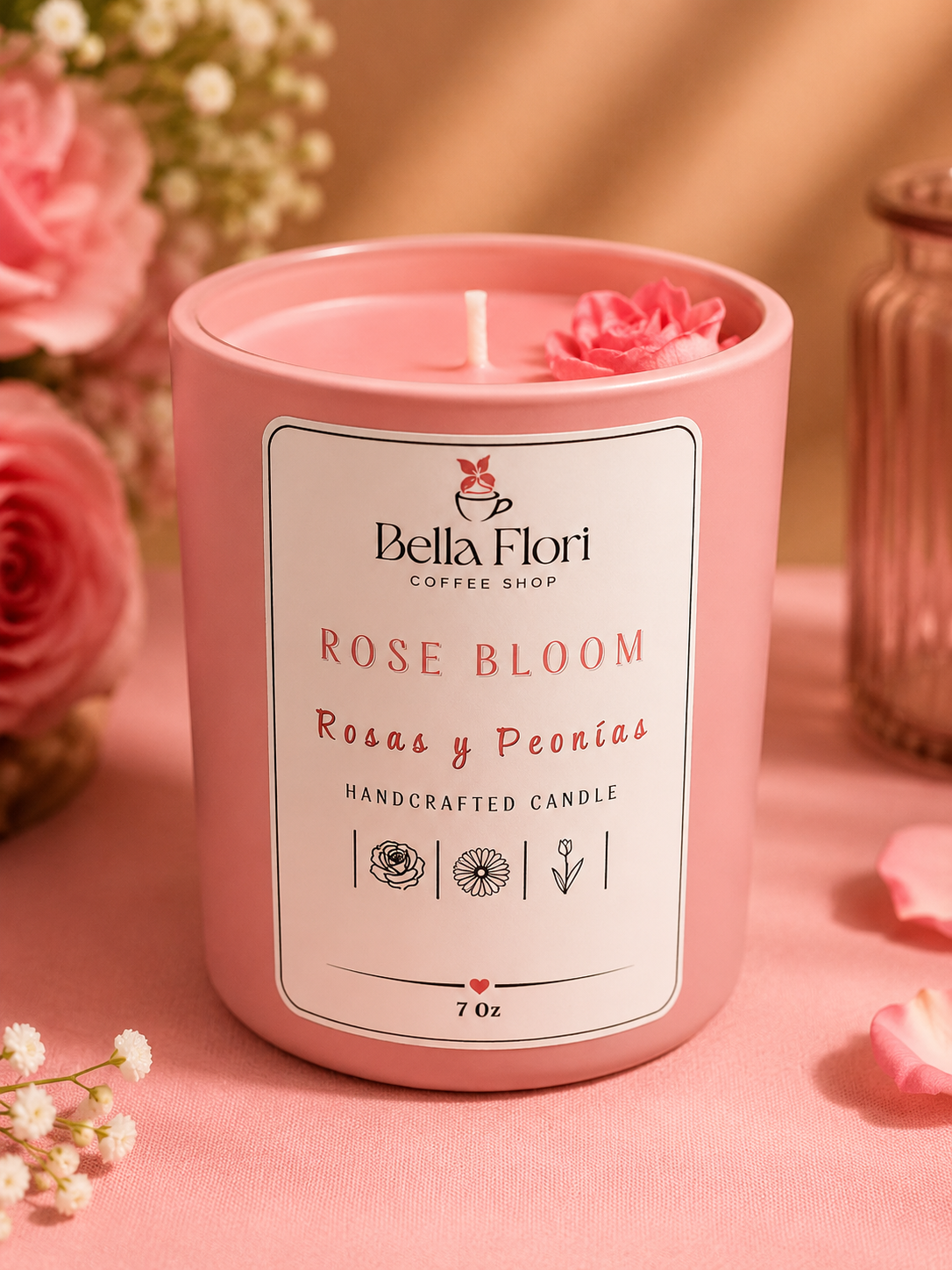 Rose Bloom scented candle by Bella Flori Houston