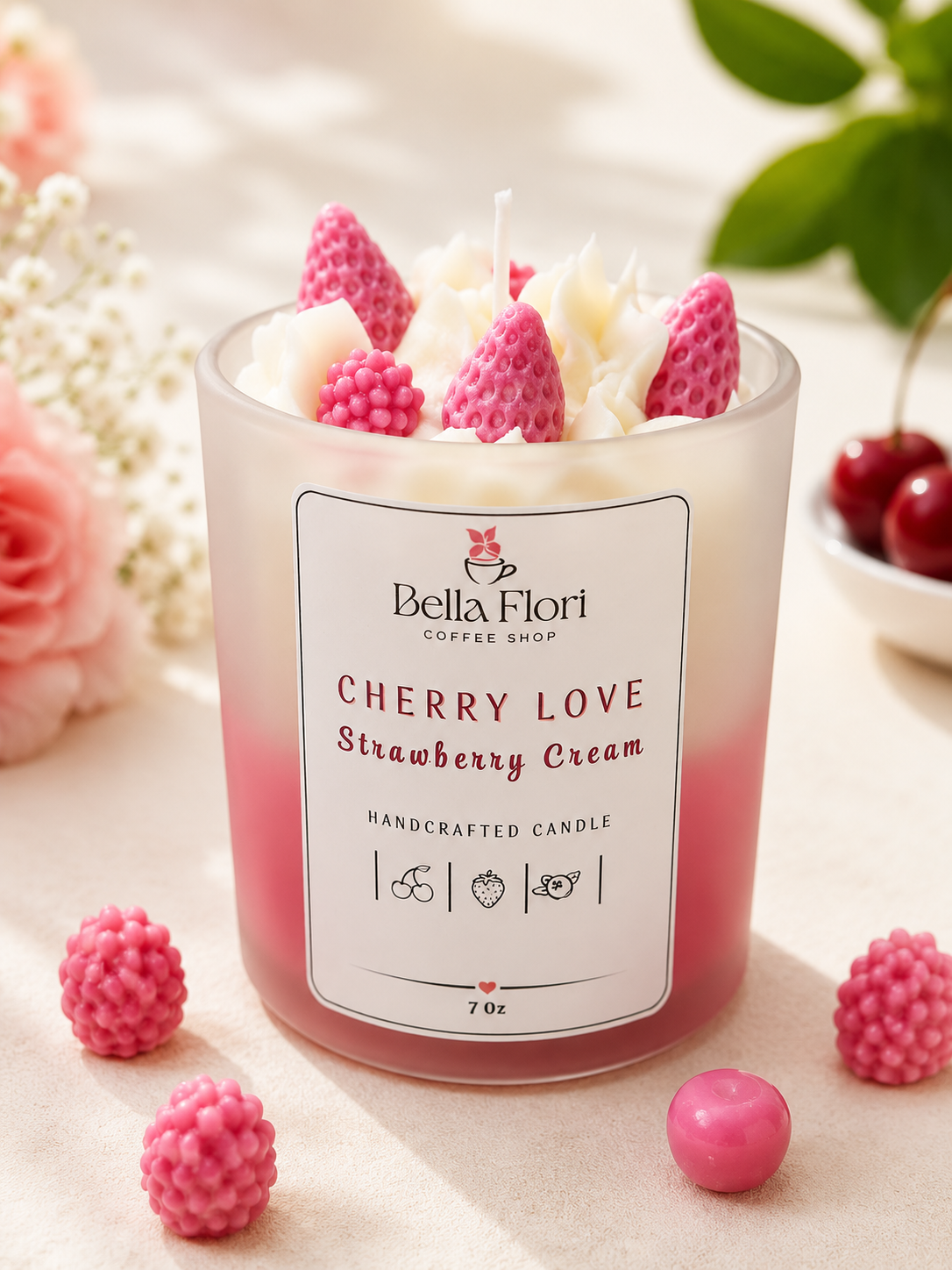 Strawberry Cream scented candle by Bella Flori